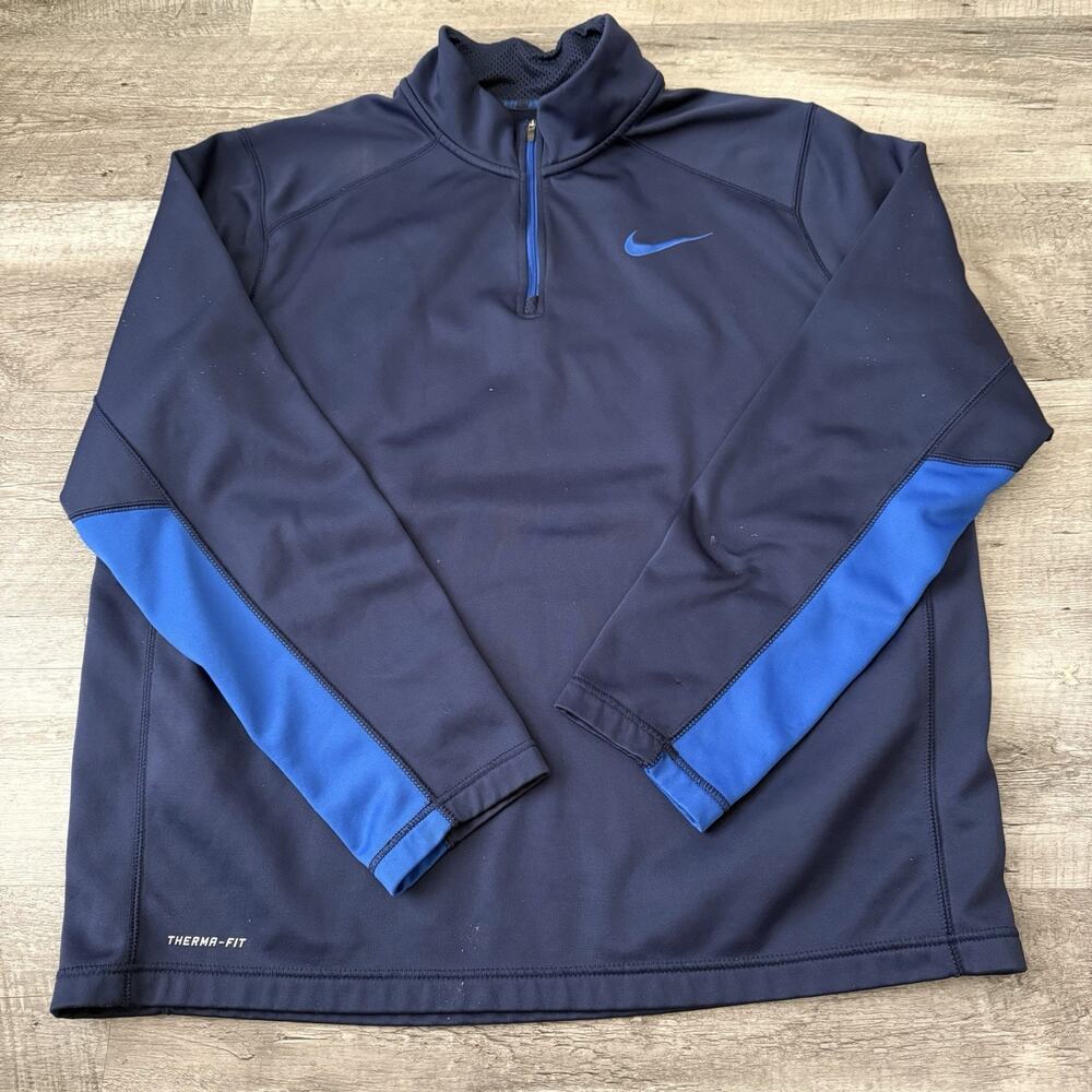 NIKE KO Therma-Fit 1/4 Zip Pullover Sweatshirt Mens Sz XL Blue Navy 715199